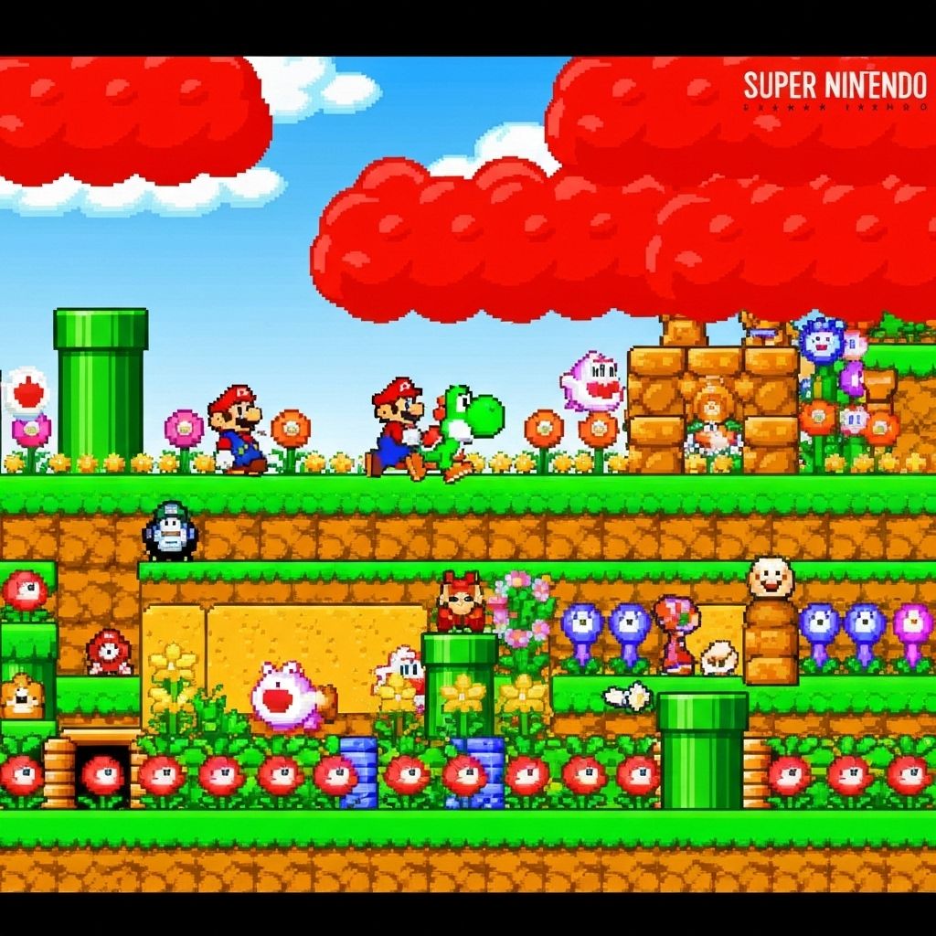 Super Mario World gameplay clássico no Super Nintendo