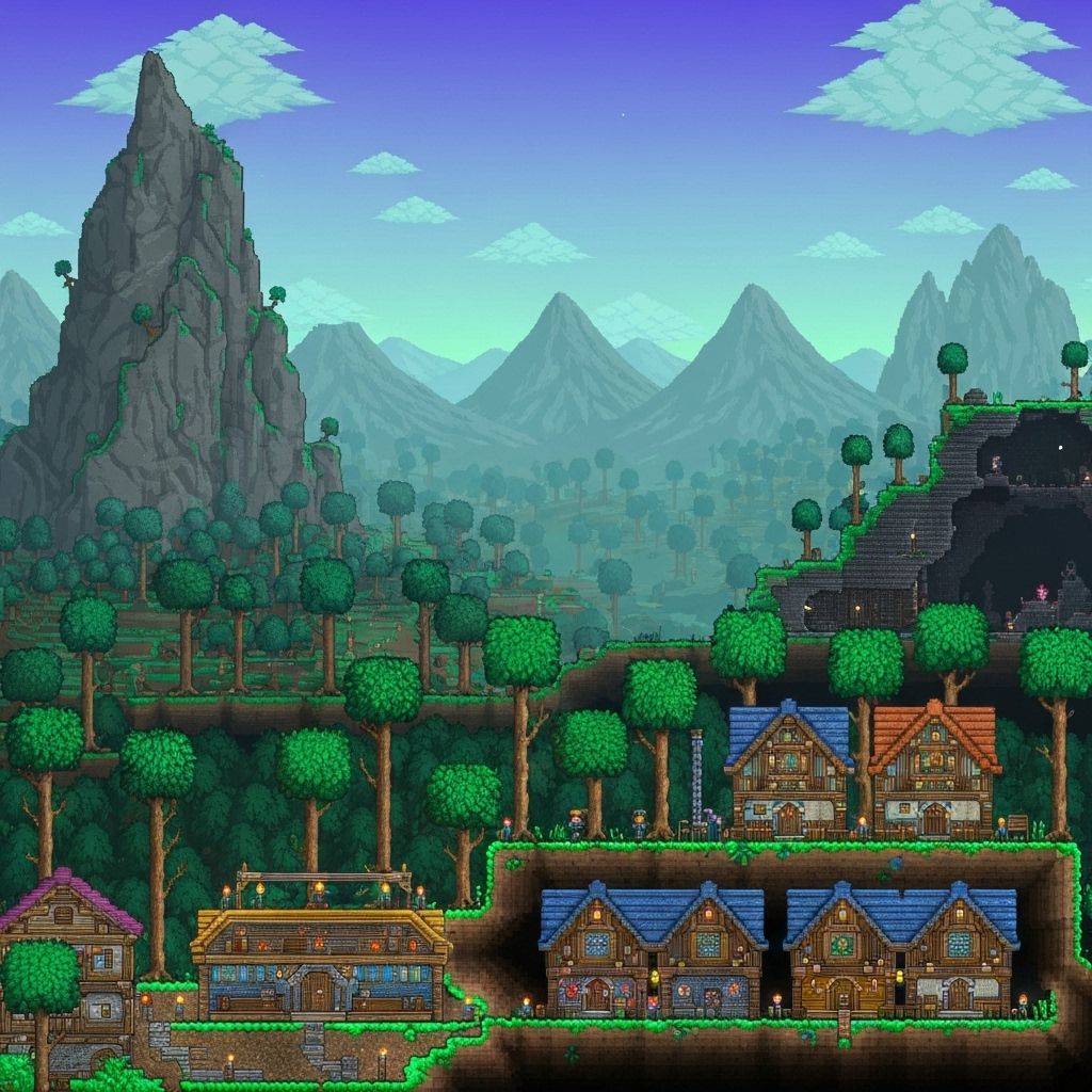 Terraria gameplay mundo aberto 2D com exploração e construção